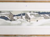 a picture of a picture of a house in the snow