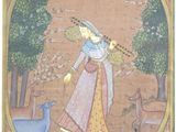 an image of a painting of a woman walking with a dog