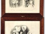 two framed prints of a woman and a man with a child