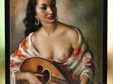 painting of a woman with a guitar in a gold frame