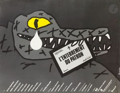 an image of a black and white poster with a picture of a crocodile
