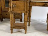 pair of antique wooden side tables with marble top and drawers