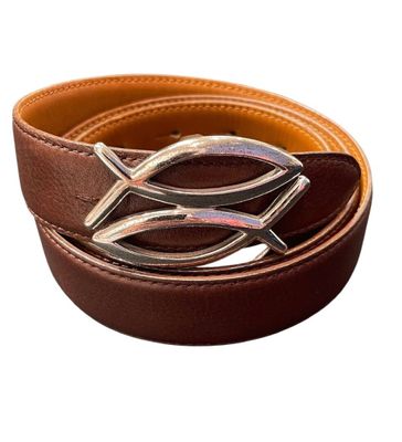 GEORGE FEGHALY Ceinture réversible en cuir marron et beige, …