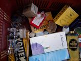a red basket filled with different types of items