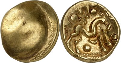 an image of a gold coin with a design on it