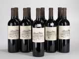 six bouteilles de vin sont alignées sur une surface blanche