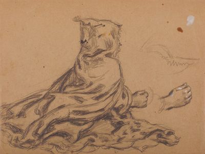 un dessin représentant une femme assise par terre