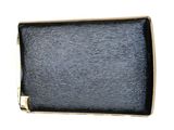 an image of a close up of a black purse with gold trim