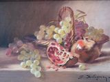 a painting of a pomegranate and grapes on a table