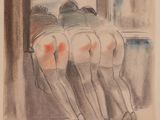 drawing of a group of people with their butts covered in red spots