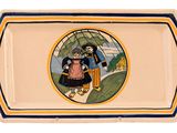 a plate with a picture of a man and a woman on it