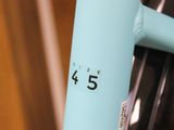 a close up of a bike with a number on it