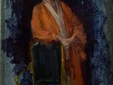 tableau représentant une femme vêtue d'une robe orange, assise sur une chaise