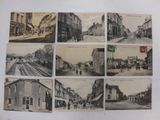 several old black and white photos of a street and buildings