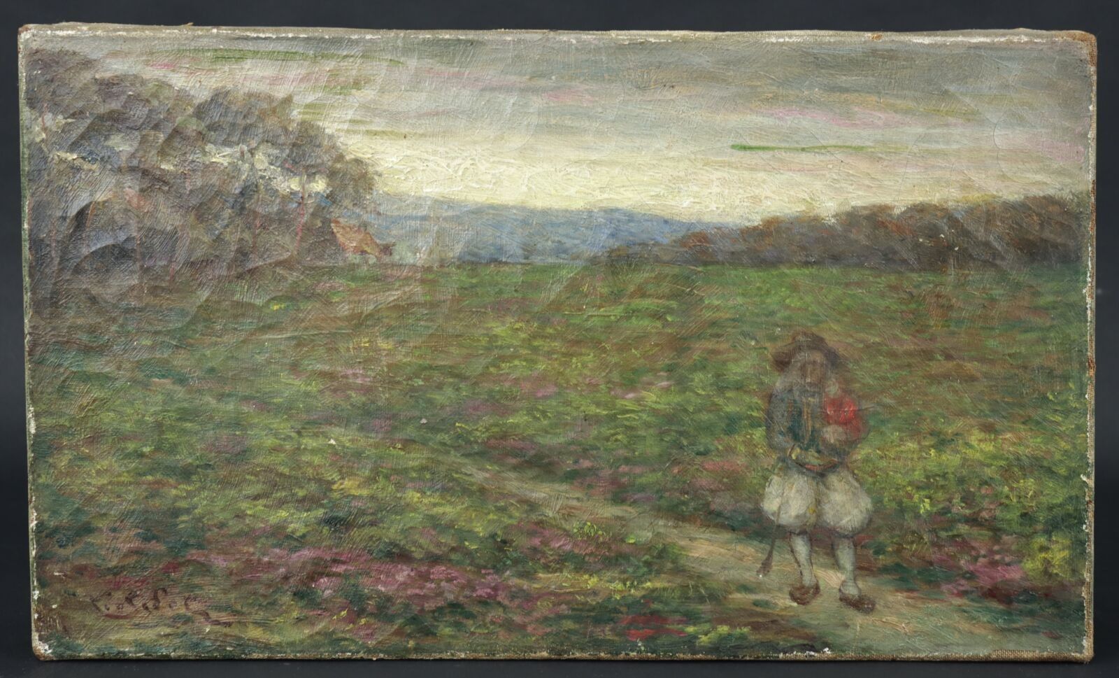 Louis RIDEL "Breton en habit traditionnel sur le chemin", hu…