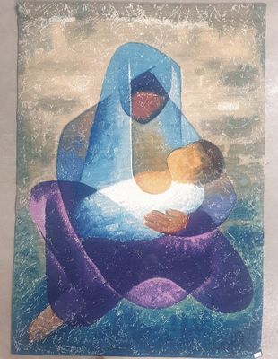 une image d'un tableau représentant une femme tenant un bébé dans ses bras