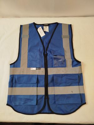an image of a blue vest with reflective stripes on it