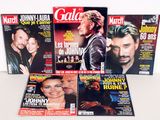 four magazine covers of various actors on a white surface