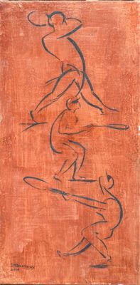 une image représentant un tableau où l'on voit un homme sur une planche de surf