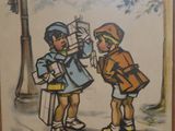 a picture of a painting of a boy and a girl on the street