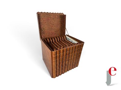 a wooden box that has a bunch of books inside of it