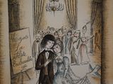 a drawing of a man and a woman dancing in a ballroom