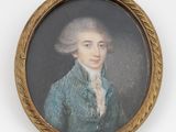 portrait d'un homme vêtu d'un manteau bleu et aux cheveux blancs