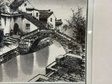 a picture of a drawing of a bridge over a river