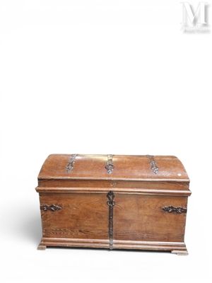 an old wooden chest with a metal latch and handles