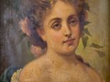 une peinture représentant une femme avec une fleur dans les cheveux