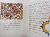 an open book with a drawing of a man and a sun