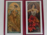 two framed pictures of a woman and a man in a field