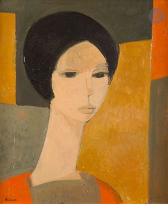 une image représentant un tableau où figure une femme vêtue d'une robe orange