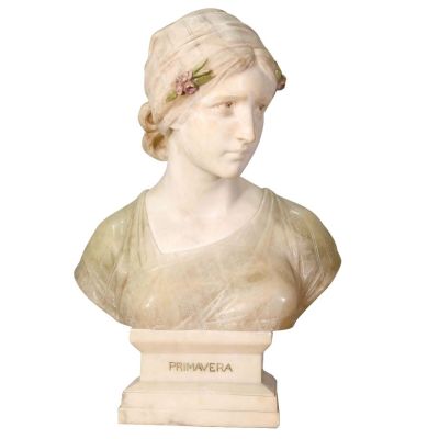 G. BESFI (XIXe s.) Buste de jeune femme en marbre et albâtre…