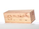 a wooden box that has a wine bottle in it