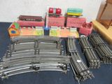 a lot of toy trains on a blue table