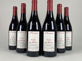 six bouteilles de vin rouge sont alignées