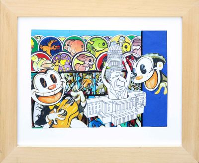 mickey mouse and donald the duck in front of the white house