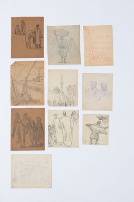 Plusieurs dessins représentant des personnes et des animaux sont reproduits sur une feuille de papier