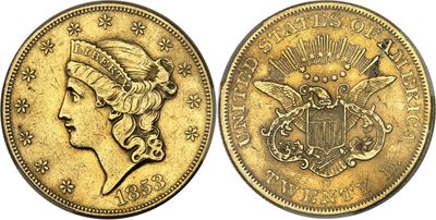 a gold coin with a woman ' s head and a crown on it