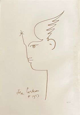 dessin représentant un homme avec un oiseau sur la tête et une étoile au-dessus de la tête