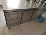 a stainless steel counter top in a commercial kitchen