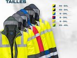 a close up of three jackets with different colors and sizes