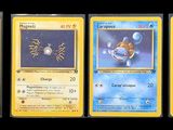 Quatre cartes Pokémon différentes sont représentées sur un fond noir.