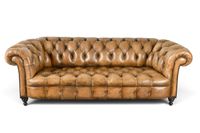 CANAPE trois places en cuir fauve capitonné style chesterfie… (photo 2)