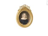 portrait of a woman in a black dress in a gold frame