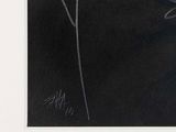 a drawing of a single flower on a black background