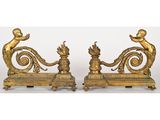 paire de figurines d'anges en laiton ancien posées sur un socle en marbre