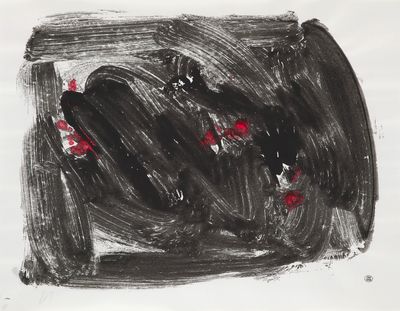dessin représentant un tableau noir et rouge avec des fleurs rouges sur fond blanc