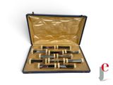 four pens in a case on a white surface